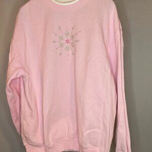 M&C Sportswear Pink Snowflake Crewneck Sweatshirt